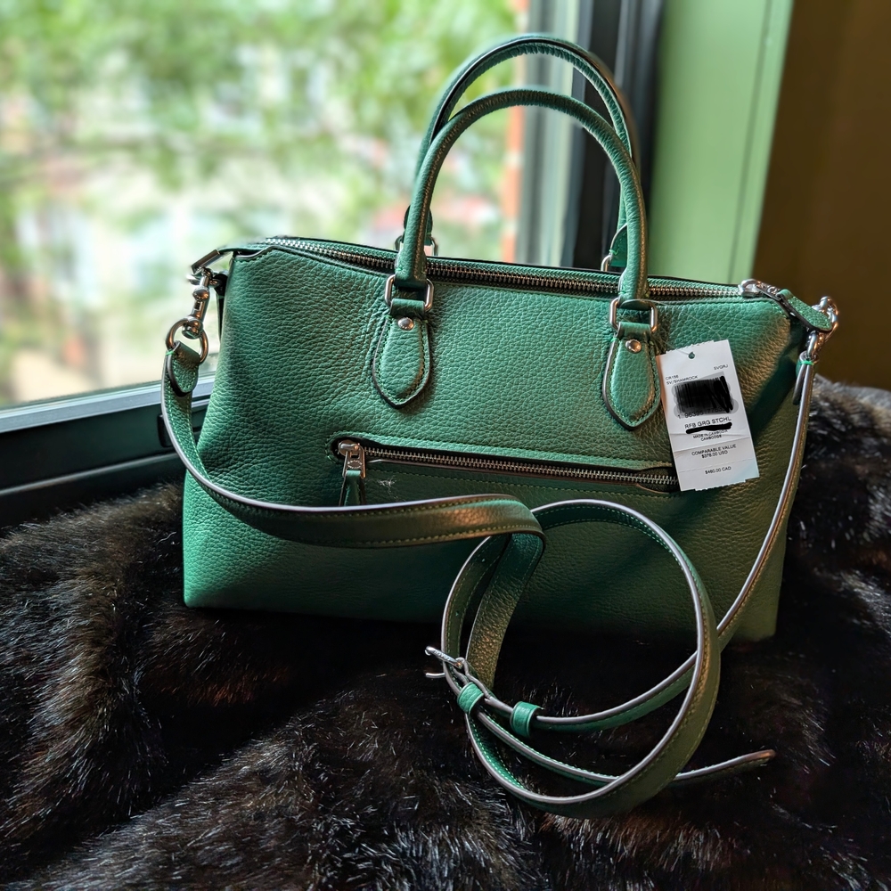 Coach Emerald Green Pebbled Leather Satchel with Removable Strap - Picture 3 of 5